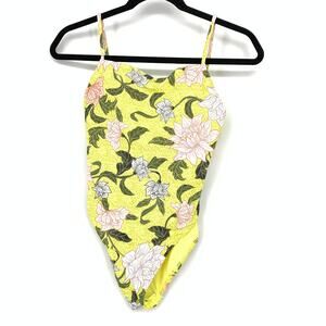Seafolly Boheme Square Neck One Piece Swimsuit Sz US 6 Limelight Yellow Floral